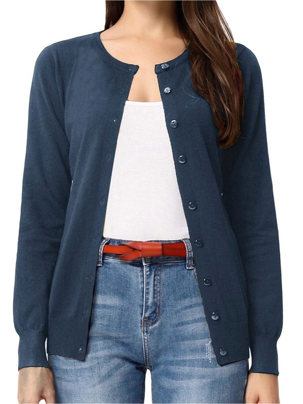 NWT Grace Karin Size M Classic Navy Button Front Cardigan Sweater